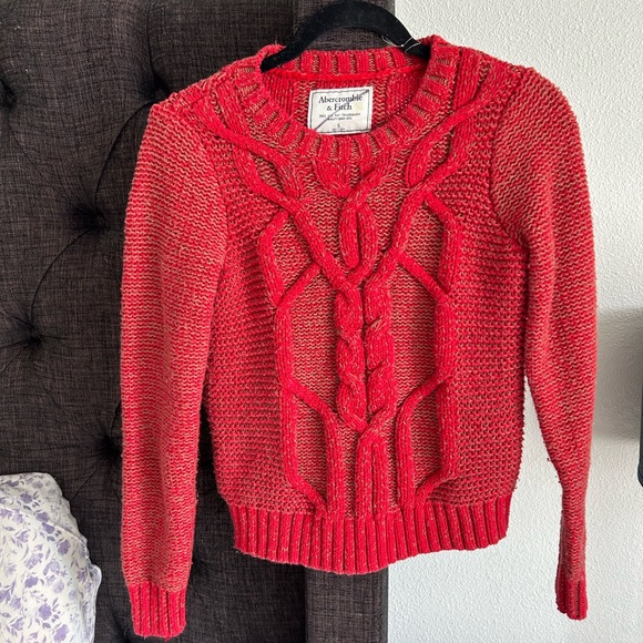 Abercrombie & Fitch Sweaters - Abercrombie & Fitch Red Crew Neck Cable Knit Sweater